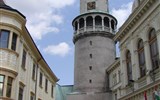 Zadunají - Maďarsko - Šoproň - požární věž, 60 m vysoká, hranatá základna z 10.stol, vršek ze 17.stol